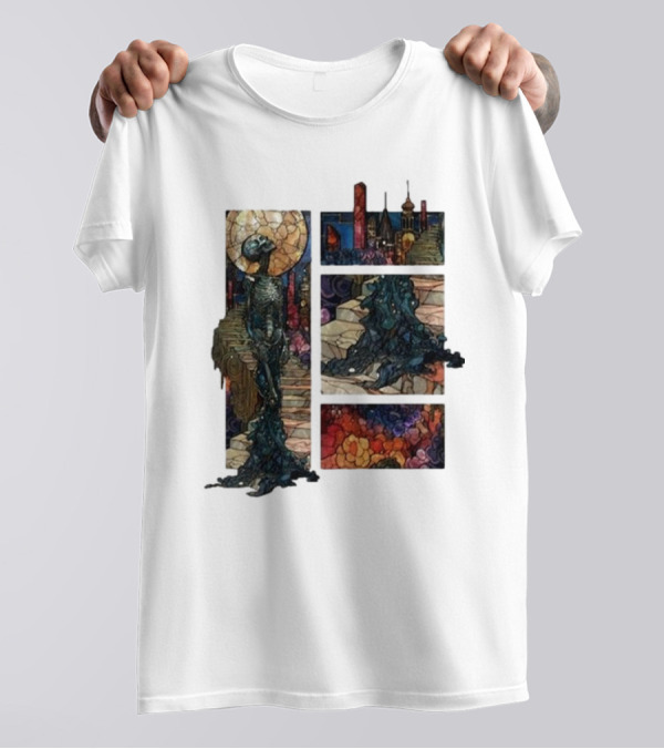 Zedd Descensus 2024 Stained Glass Skeleton And Cityscape Fantasy T-Shirt