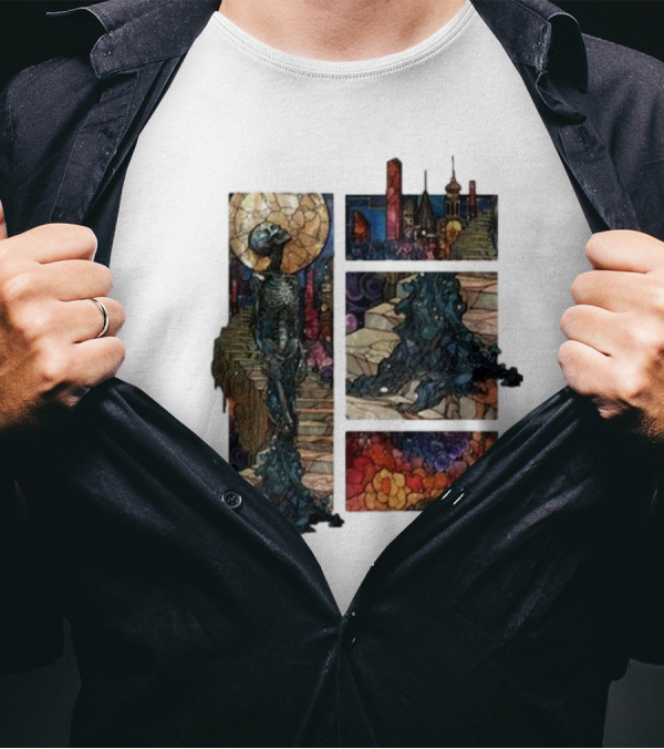 Zedd Descensus 2024 Stained Glass Skeleton And Cityscape Fantasy T-Shirt