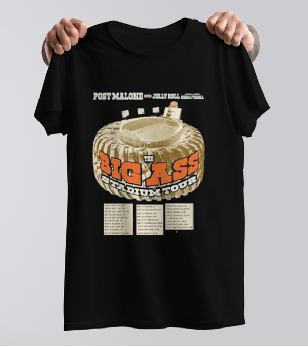 Post Malone With Jelly Roll And Sierra Ferrell The Big Ass Stadium Tour 2025 T-Shirt