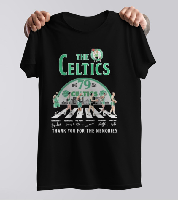 The Celtics 79th Anniversary 1946-2025 Thank You For The Memories With Kevin Garnett Paul Pierce Bill Russell Larry Bird T-Shirt