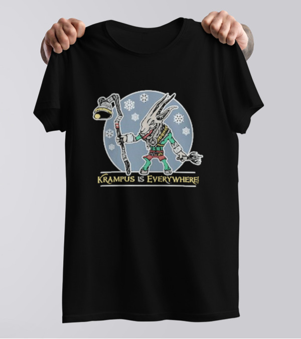 Krampus Is Everywhere Snowy Horror Christmas T-Shirt