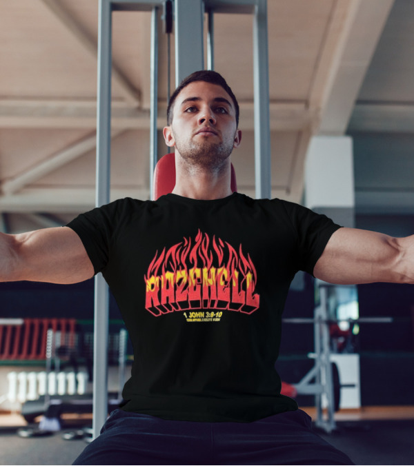 RAZEHELL CXXII X KellyK 1 John 3:8-10 Flame Design Black T-Shirt