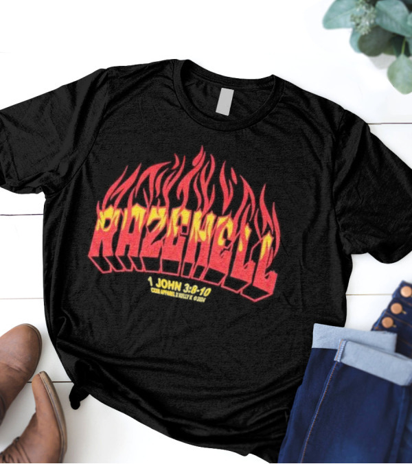 RAZEHELL CXXII X KellyK 1 John 3:8-10 Flame Design Black T-Shirt