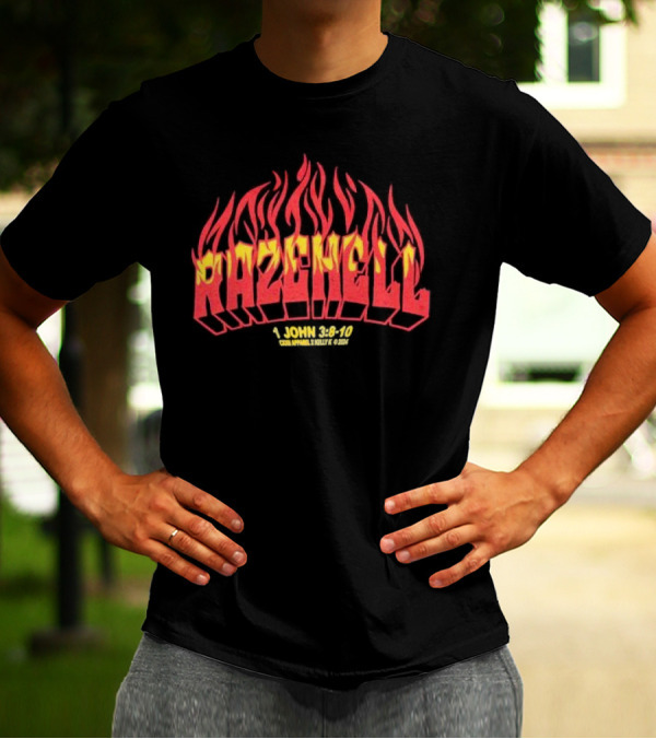 RAZEHELL CXXII X KellyK 1 John 3:8-10 Flame Design Black T-Shirt