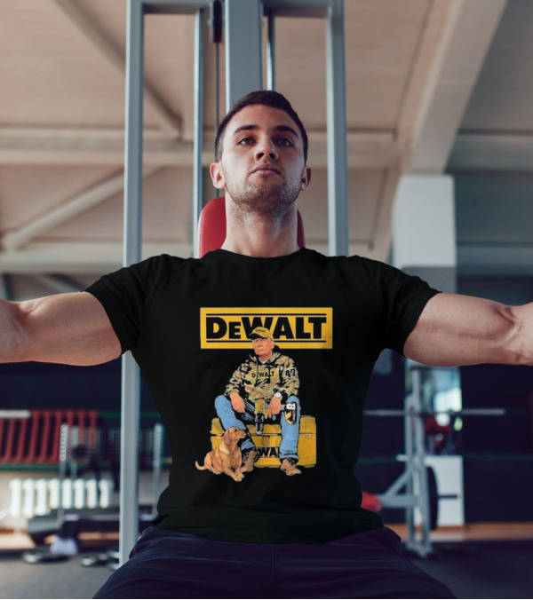 DEWALT Toolbox Camouflage Jacket 47 Sitting On Toolbox With Dog T-Shirt