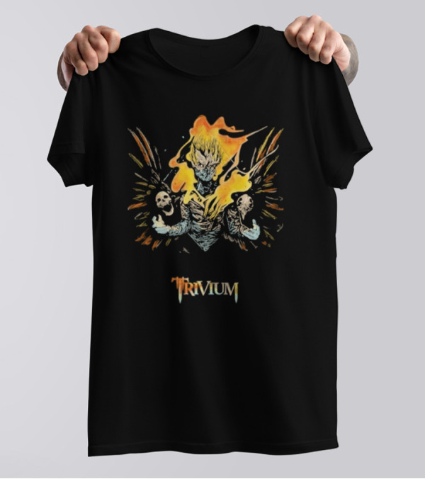 Trivium Blazing Figure With Skulls And Flaming Wings T-Shirt