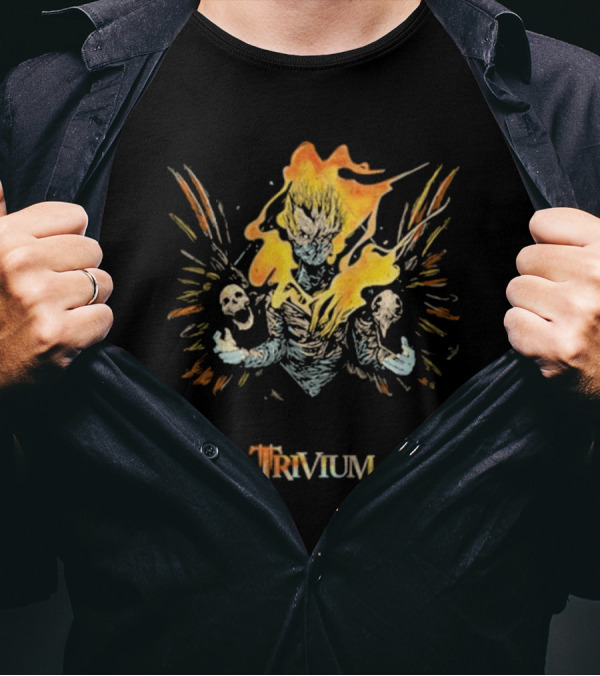 Trivium Blazing Figure With Skulls And Flaming Wings T-Shirt