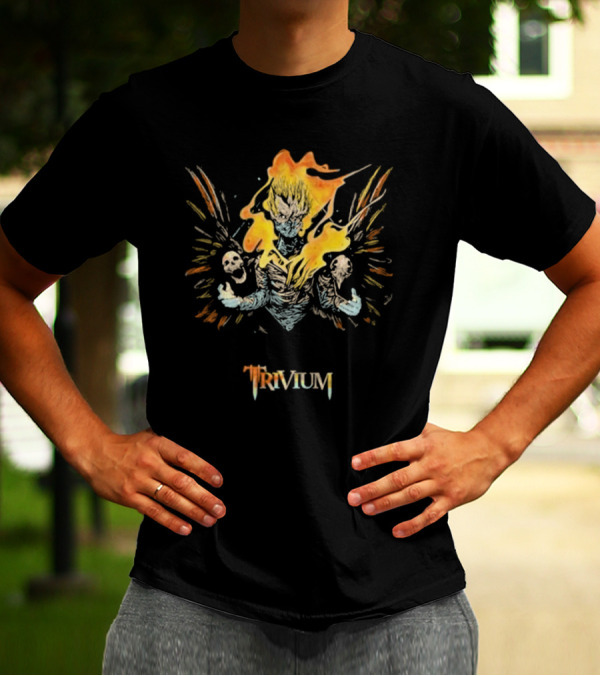 Trivium Blazing Figure With Skulls And Flaming Wings T-Shirt