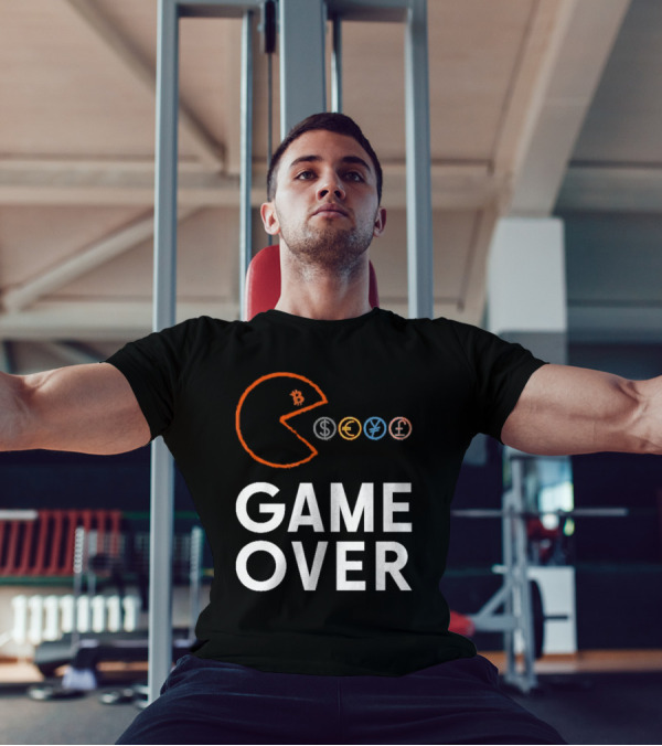 Game Over Bitcoin Pac-Man Eats Dollar Euro Yen Pound T-Shirt