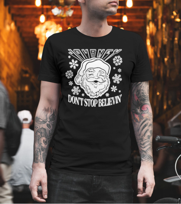 Journey Santa Don't Stop Believin' Snowflakes Holiday Tour T-Shirt