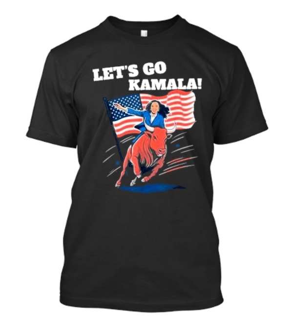 Let's Go Kamala Riding Bull American Flag Election T-Shirt
