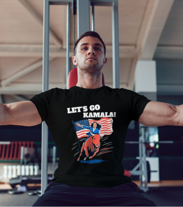 Let's Go Kamala Riding Bull American Flag Election T-Shirt