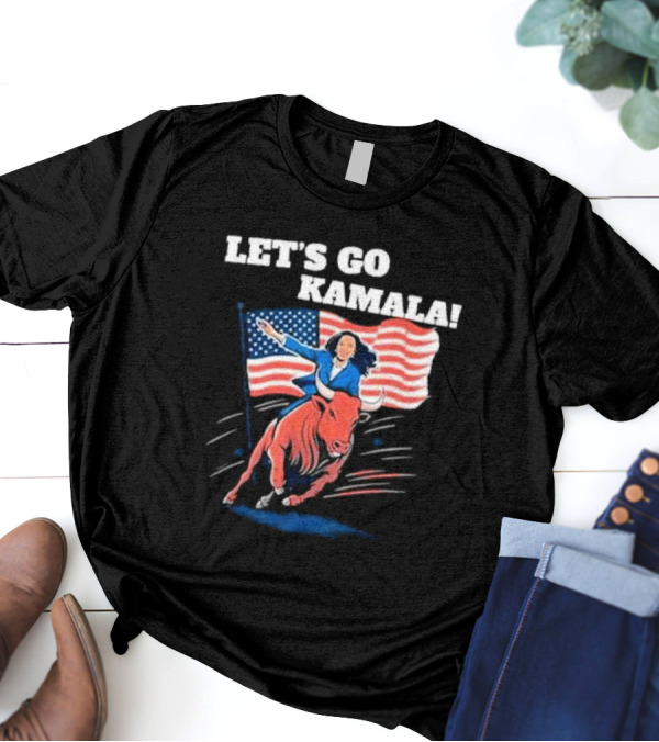 Let's Go Kamala Riding Bull American Flag Election T-Shirt
