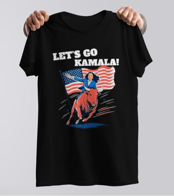 Let's Go Kamala Riding Bull American Flag Election T-Shirt