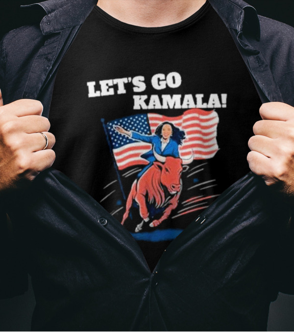 Let's Go Kamala Riding Bull American Flag Election T-Shirt