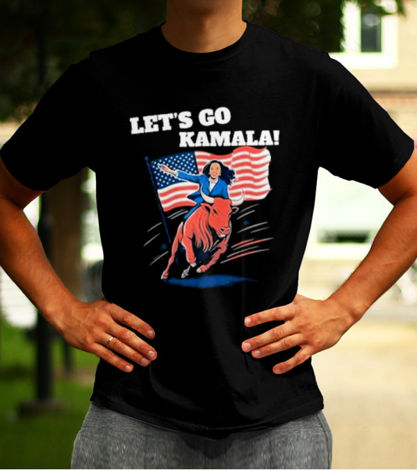 Let's Go Kamala Riding Bull American Flag Election T-Shirt