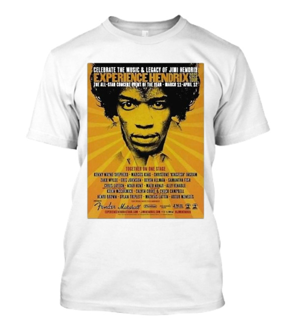 Celebrate Jimi Hendrix Music Legacy Experience Hendrix 2025 Tour With Zakk Wylde Kenny Wayne Shepherd Marcus King And More March 11-April 12 T-Shirt