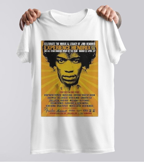 Celebrate Jimi Hendrix Music Legacy Experience Hendrix 2025 Tour With Zakk Wylde Kenny Wayne Shepherd Marcus King And More March 11-April 12 T-Shirt