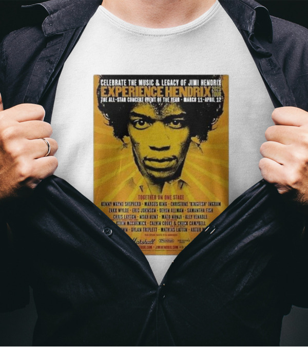 Celebrate Jimi Hendrix Music Legacy Experience Hendrix 2025 Tour With Zakk Wylde Kenny Wayne Shepherd Marcus King And More March 11-April 12 T-Shirt