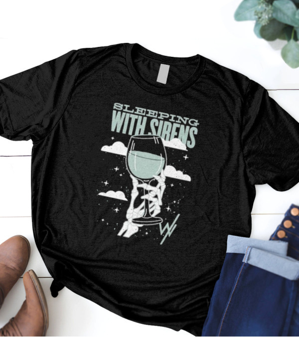 Sleeping With Sirens Skeleton Hand Wine Glass Clouds T-Shirt