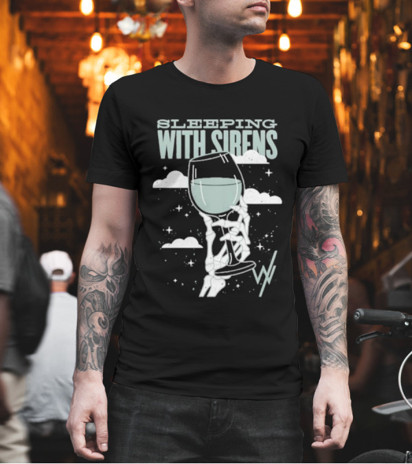 Sleeping With Sirens Skeleton Hand Wine Glass Clouds T-Shirt