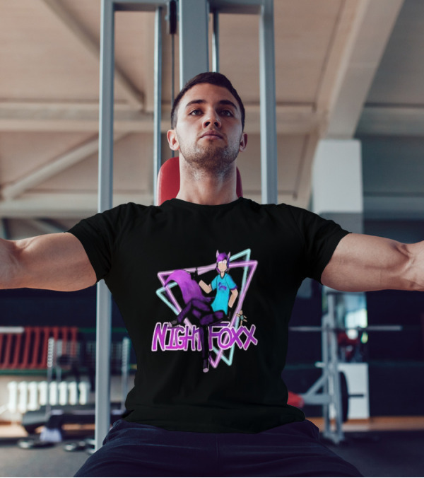 Nightfoxx Synth Art Tour Neon Fox Character Triangles T-Shirt
