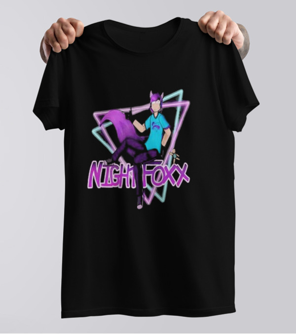 Nightfoxx Synth Art Tour Neon Fox Character Triangles T-Shirt