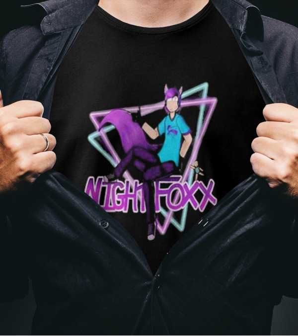 Nightfoxx Synth Art Tour Neon Fox Character Triangles T-Shirt