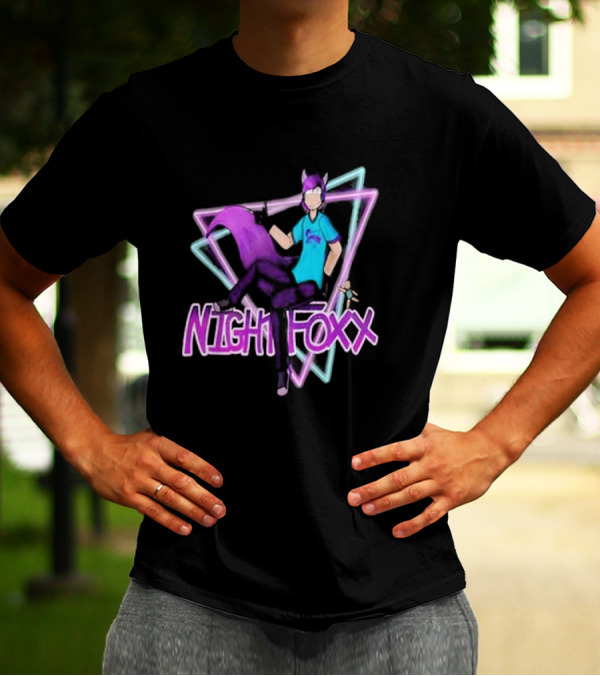 Nightfoxx Synth Art Tour Neon Fox Character Triangles T-Shirt