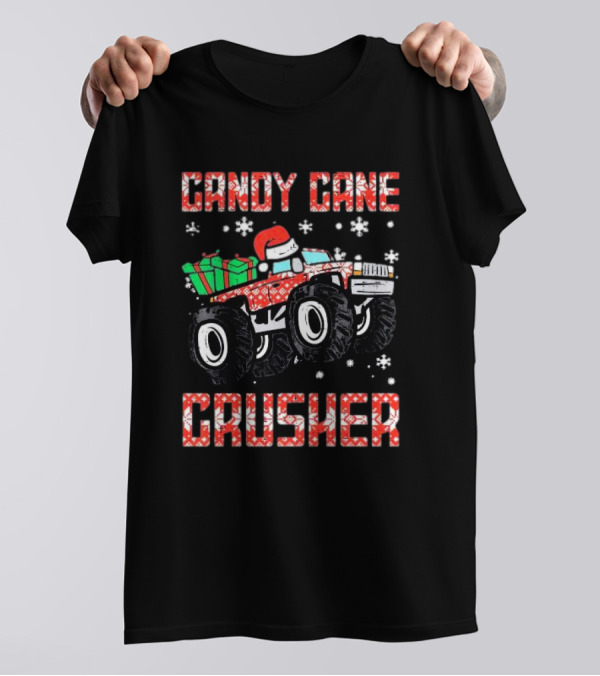 Candy Cane Crusher Christmas Monster Truck Toddler Boys Snowflakes Santa Present T-Shirt