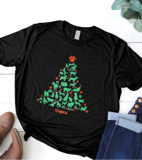 ASPCA Christmas Tree Made Of Animal Silhouettes And Paw Prints T-Shirt