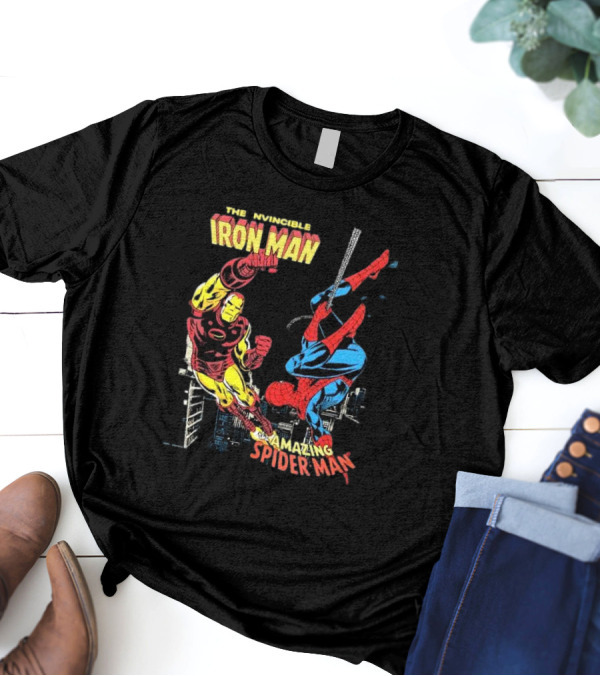 The Invincible Iron Man And The Amazing Spider-Man Showdown In The City T-Shirt