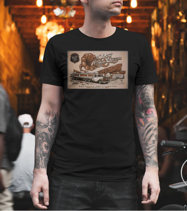 The Red Clay Strays Live At Red Rocks Amphitheatre Morrison CO Sep 14 2025 Vintage Truck And Scenic Rock Formation T-Shirt