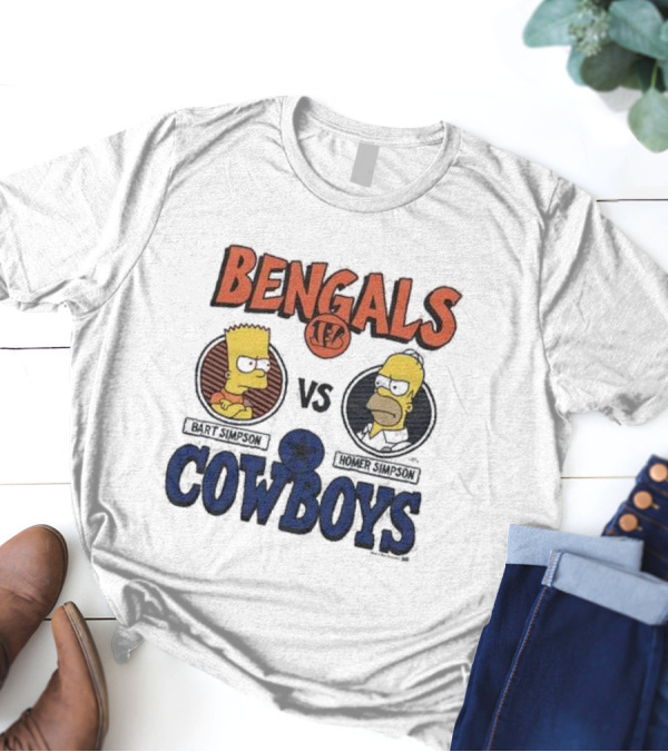Bart Simpson Bengals Vs Homer Simpson Cowboys NFL Crossover T-Shirt
