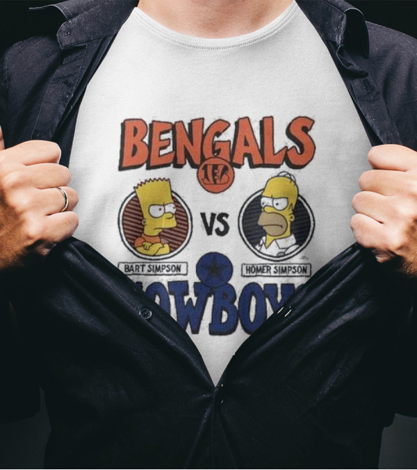 Bart Simpson Bengals Vs Homer Simpson Cowboys NFL Crossover T-Shirt
