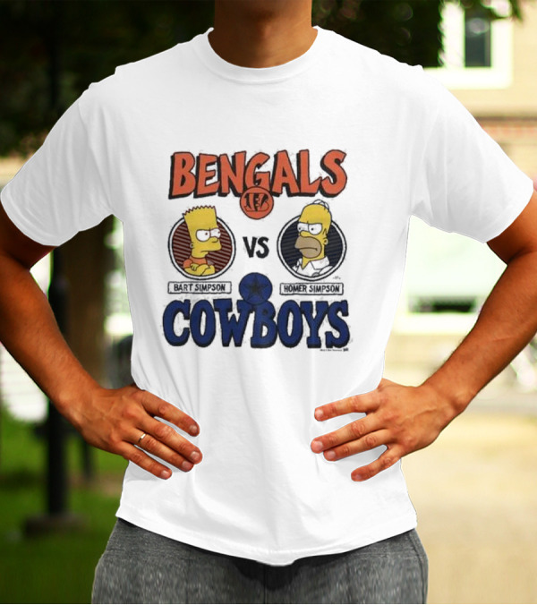 Bart Simpson Bengals Vs Homer Simpson Cowboys NFL Crossover T-Shirt