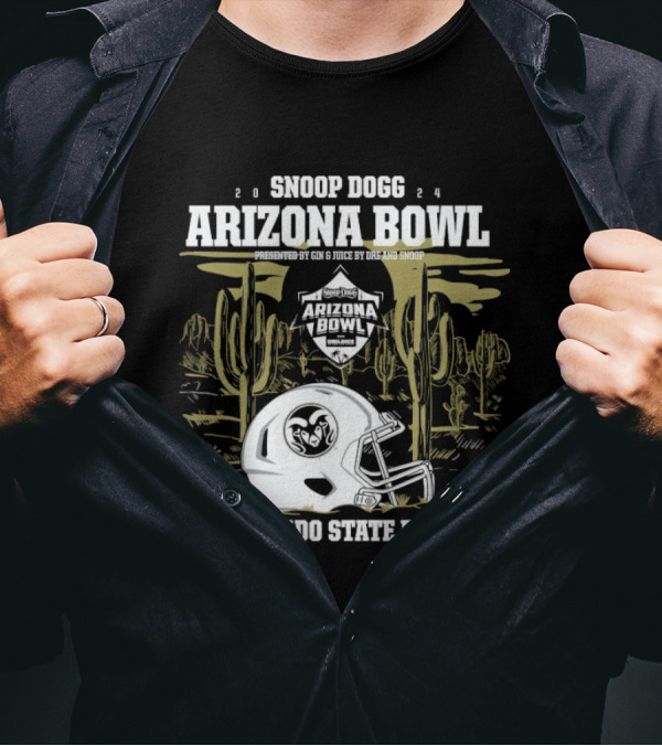 Colorado State Rams 2024 Snoop Dogg Arizona Bowl Presented By Gin And Juice Dre And Snoop Helmet Cactus Desert Scene T-Shirt