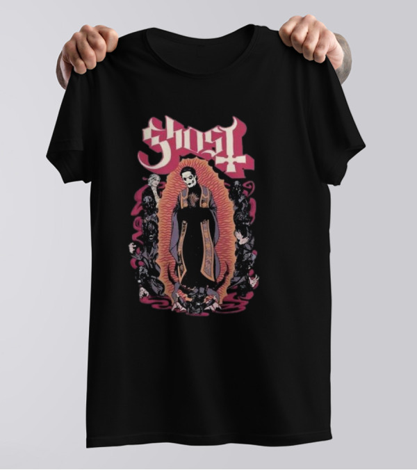 Ghost Ritual Skull Priest With Red Halo And Surrounding Figures T-Shirt