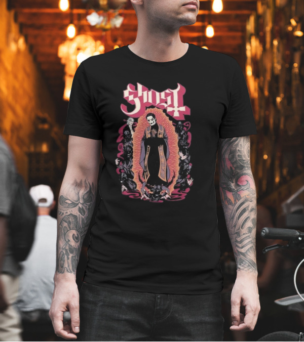 Ghost Ritual Skull Priest With Red Halo And Surrounding Figures T-Shirt