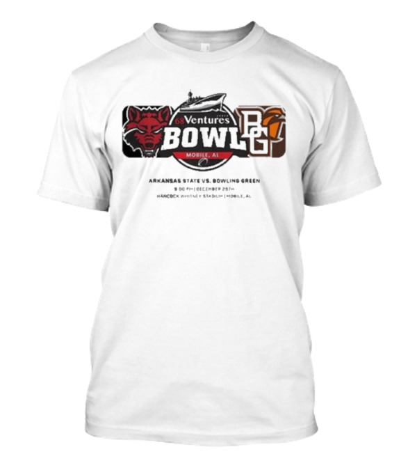 68 Ventures Bowl Arkansas State Vs Bowling Green Falcons At Hancock Whitney Stadium Mobile AL December 26 2024 NCAA Matchup T-Shirt