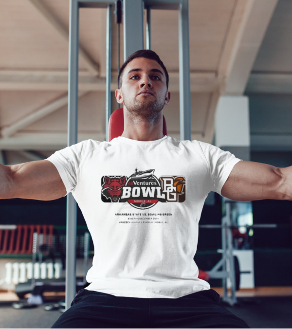 68 Ventures Bowl Arkansas State Vs Bowling Green Falcons At Hancock Whitney Stadium Mobile AL December 26 2024 NCAA Matchup T-Shirt