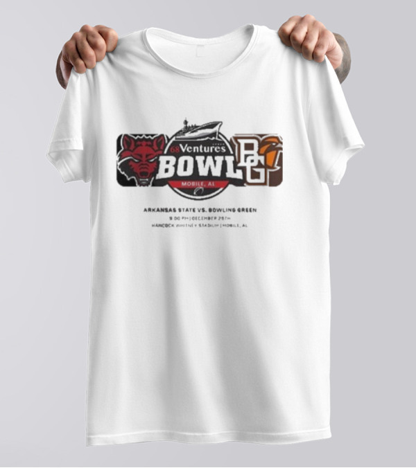 68 Ventures Bowl Arkansas State Vs Bowling Green Falcons At Hancock Whitney Stadium Mobile AL December 26 2024 NCAA Matchup T-Shirt