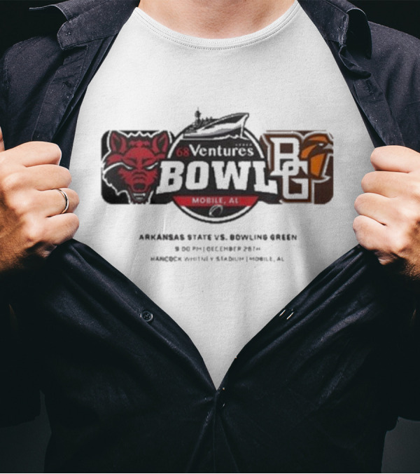 68 Ventures Bowl Arkansas State Vs Bowling Green Falcons At Hancock Whitney Stadium Mobile AL December 26 2024 NCAA Matchup T-Shirt