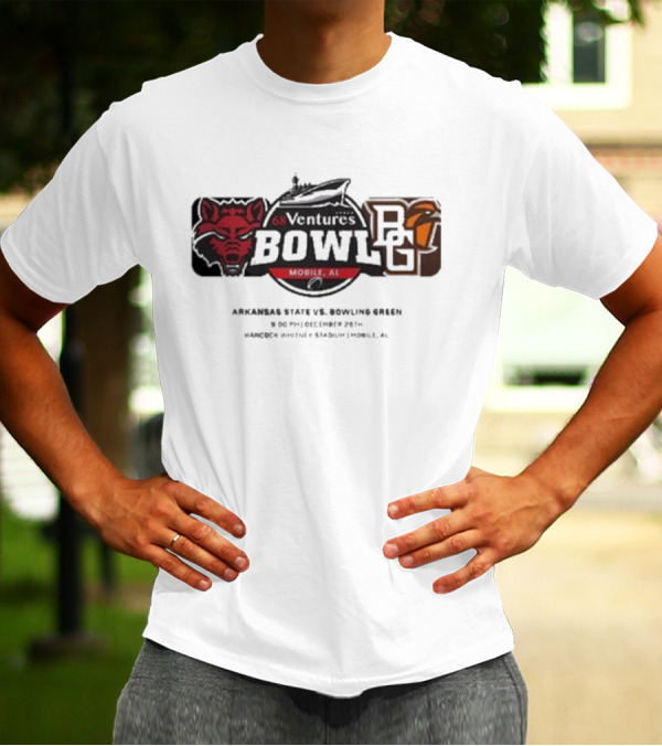 68 Ventures Bowl Arkansas State Vs Bowling Green Falcons At Hancock Whitney Stadium Mobile AL December 26 2024 NCAA Matchup T-Shirt