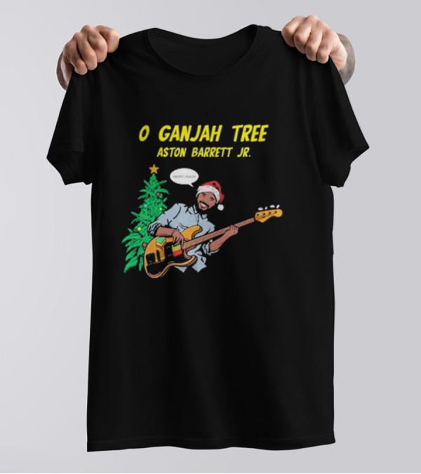 O Ganjah Tree Holiday Christmas Aston Barrett Jr Santa Hat Playing Guitar T-Shirt
