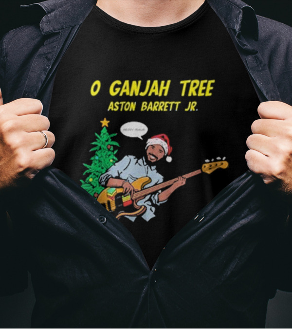 O Ganjah Tree Holiday Christmas Aston Barrett Jr Santa Hat Playing Guitar T-Shirt
