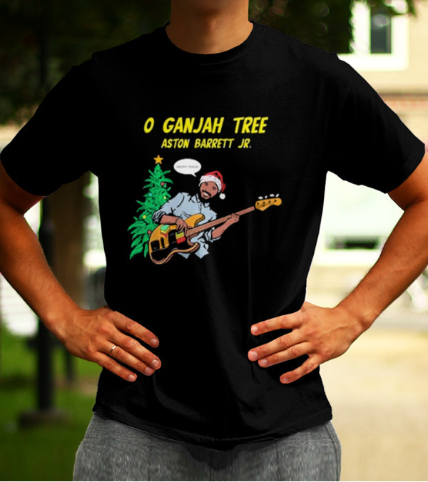 O Ganjah Tree Holiday Christmas Aston Barrett Jr Santa Hat Playing Guitar T-Shirt