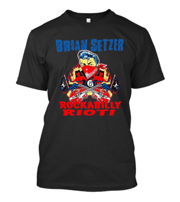 Brian Setzer Rockabilly Riot 8 Ball Flame Bandana Guitars T-Shirt