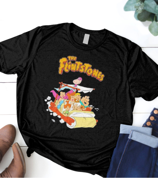 The Flintstones Family Adventure In Iconic Prehistoric Car T-Shirt