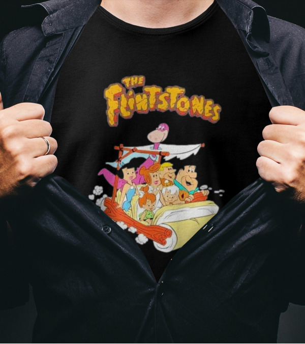 The Flintstones Family Adventure In Iconic Prehistoric Car T-Shirt